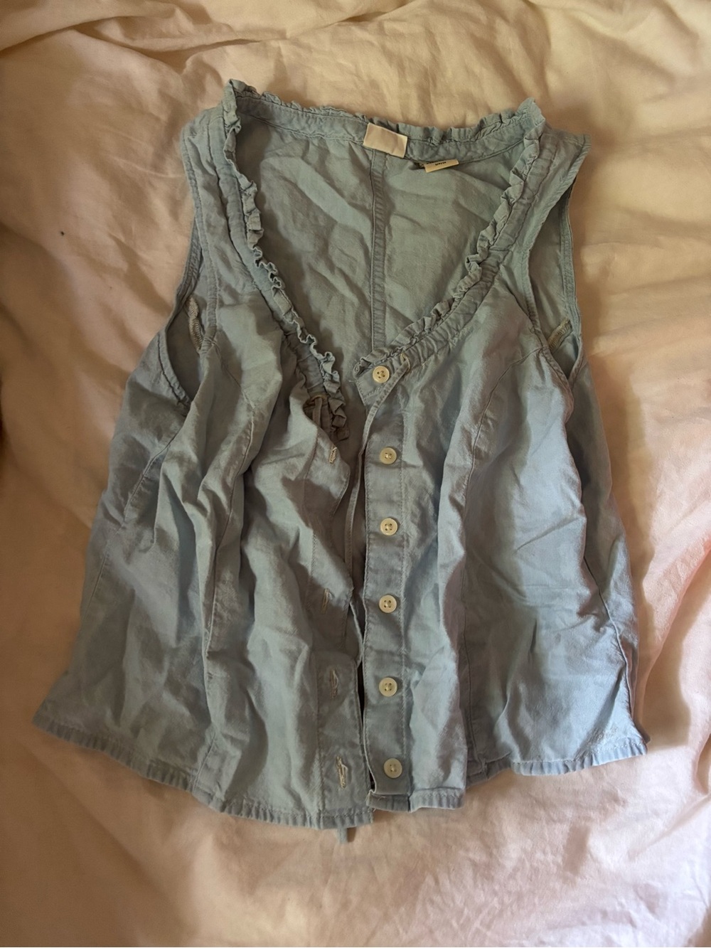 Levi's Light Blue Ruffle-Trim Button Tank